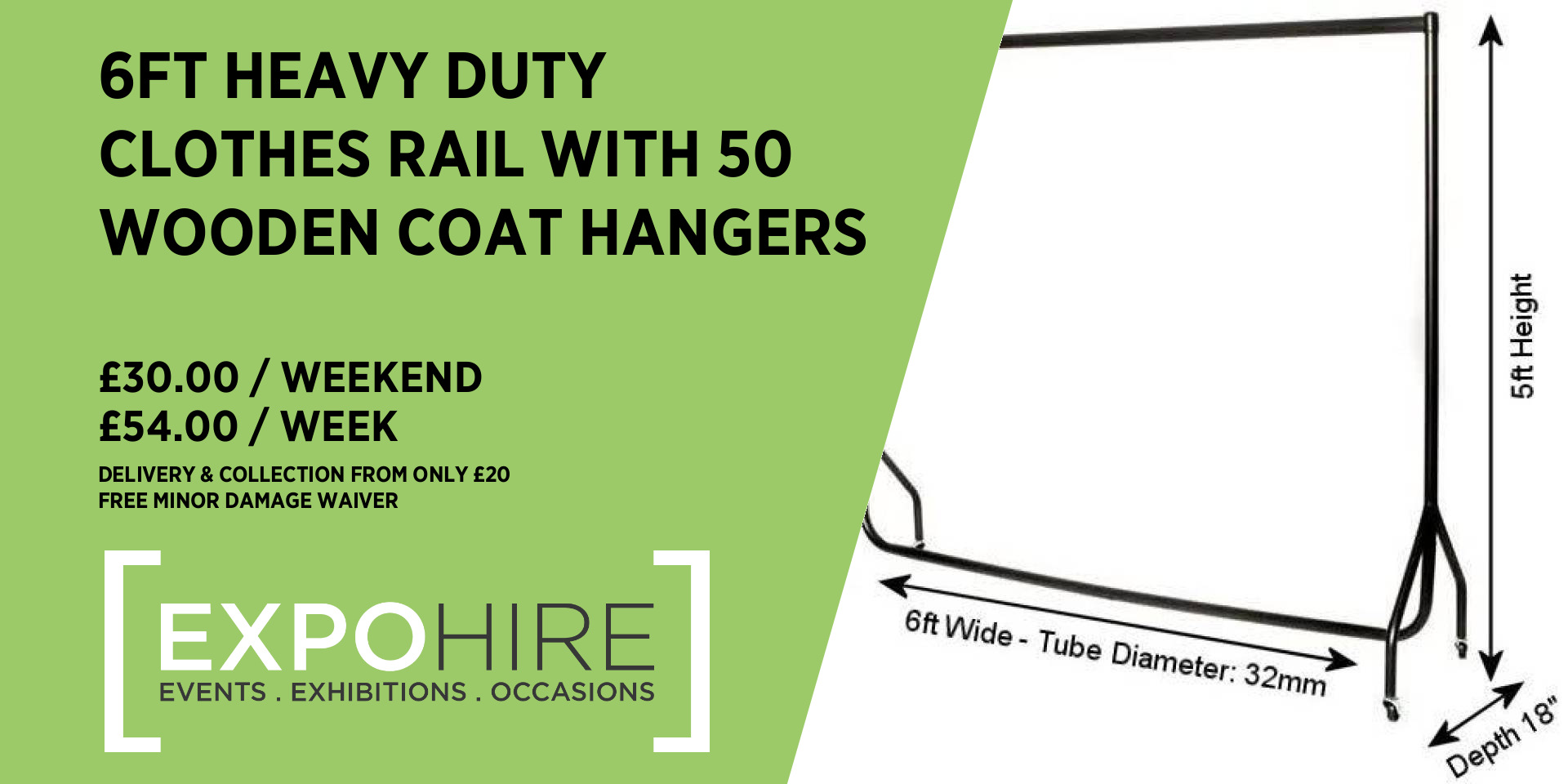 Heavy Duty Clothes Rail Hire • £30 / 3 Days • Expo Hire