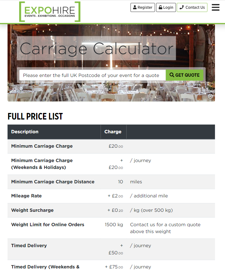 Try our Carriage Calculator